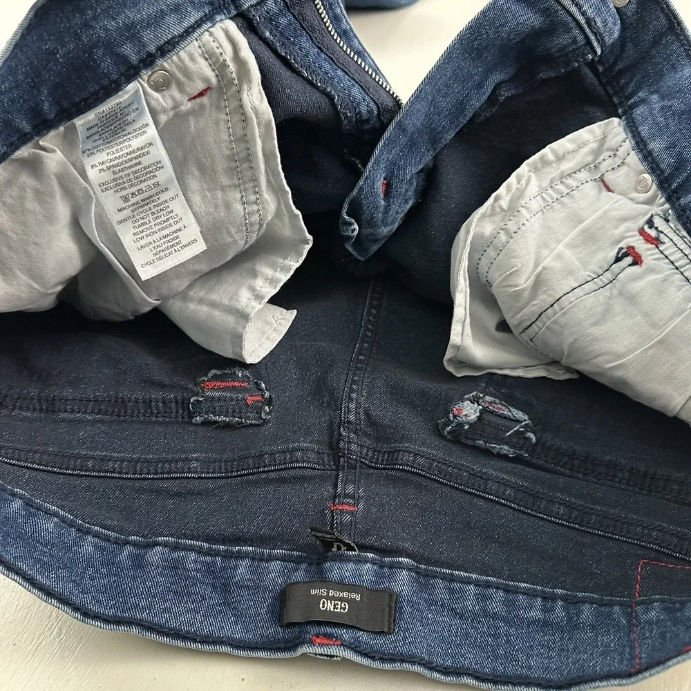 True Religion Geno Flap Relaxed Slim Jeans Mens 36x32 Straight Blue Stretch‎